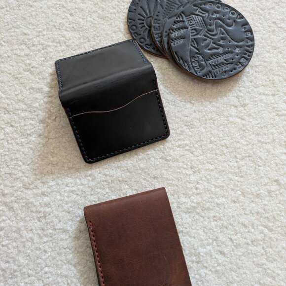 Hand Stitched Leather Card Holder, Wallet and Coasters Bundle - Picture 3 of 10